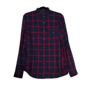 J. Crew Brushed Twill Flannel Button Down Plaid Navy and Red Size Medium Slim